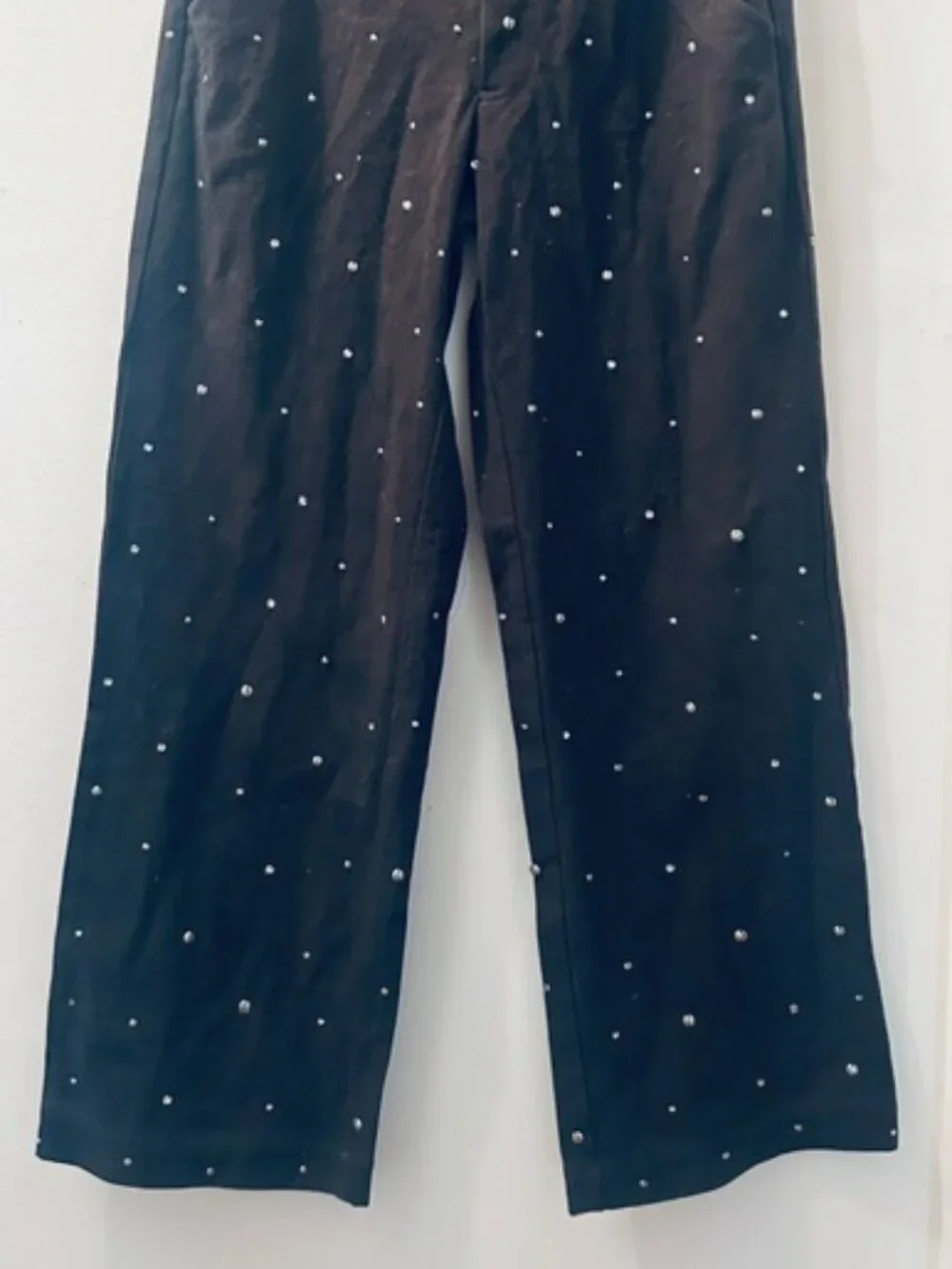 Free People Chocolate Brown Embellished Rhinestone Stud Trousers NEW